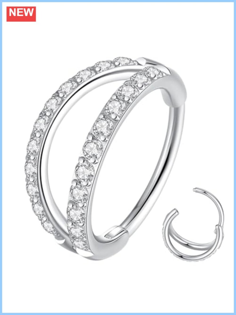 Double Open Stack CZ Nose Ring Hoop 316L Surgical Steel Helix Rook Conch